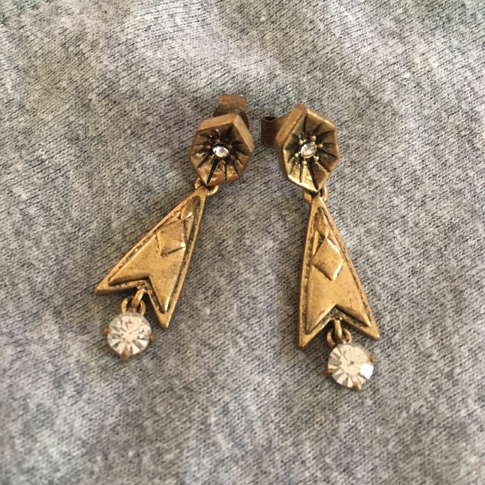 J crew gold rhinestone arrowdrop earrings